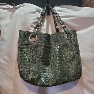 Steven By Steve Madden Green Faux Snakeskin Large Shoulder Bag Tote w/Silver